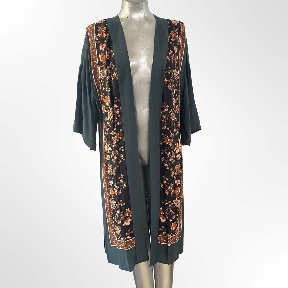 DR2 Floral Print Open Front Kimono Duster